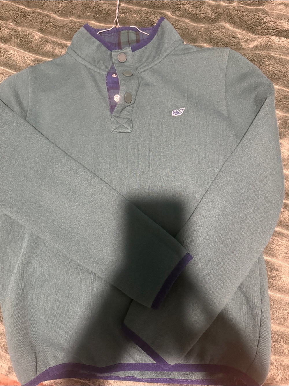 Boy’s Vineyard Vine Green Quarter-Snap Pullover with Navy Trim